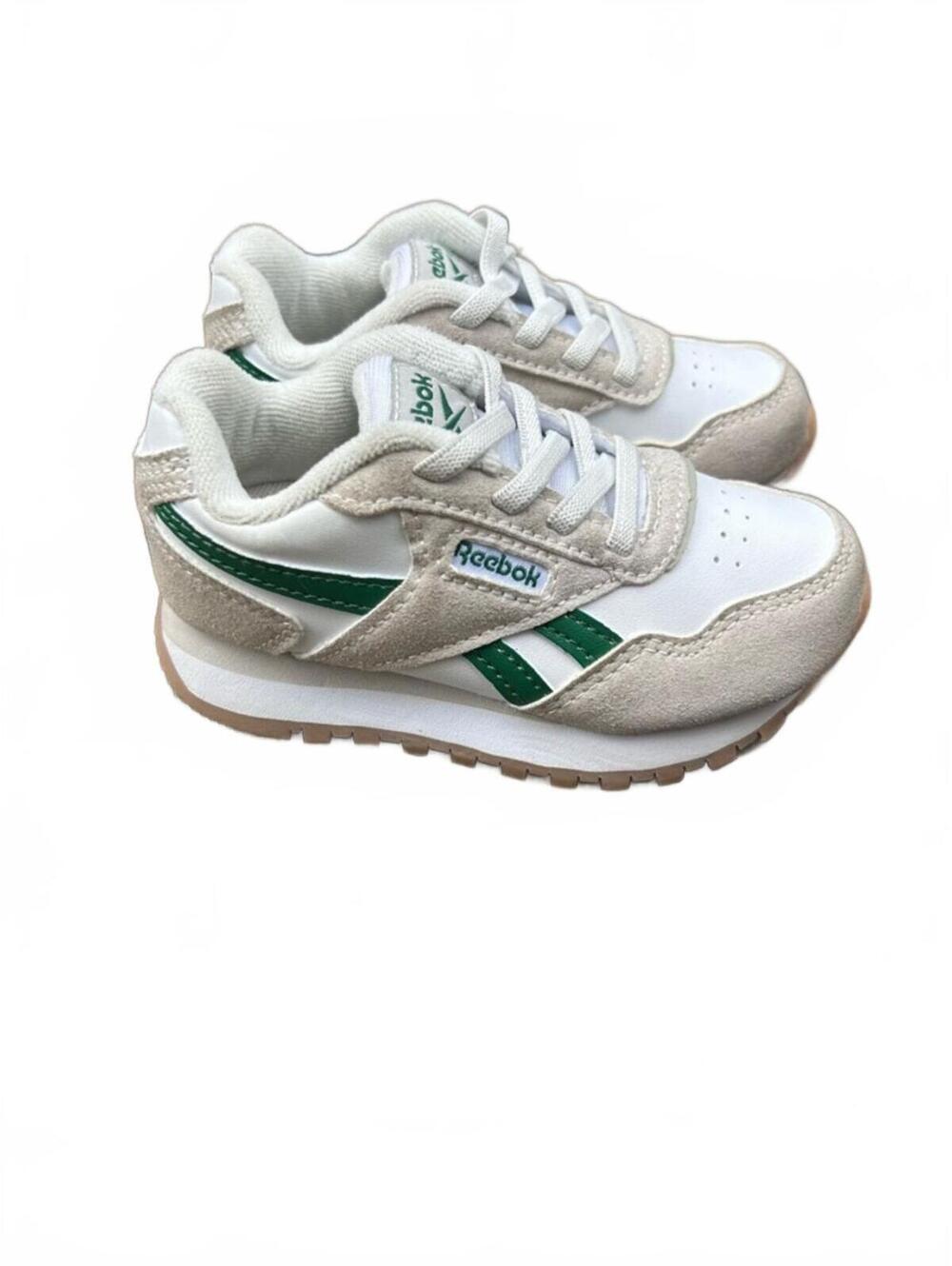 Reebok Glide Kids Sneakers White & Kelly Green w/Suede accent | Toddler Size 7